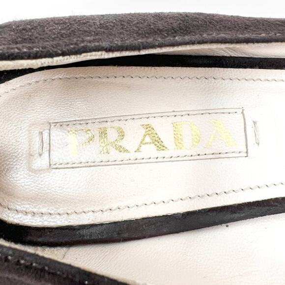 Prada Brown Suede Pointed-Toe Bow Pumps EU 37 Mid Heel | Made in Italy - Picture 7 of 9